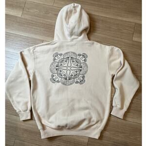 Psilo Mens Cream Cotton Mushroom Mandala Graphic Pullover Hoodie L